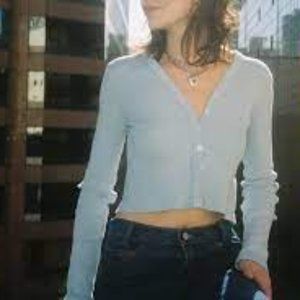 Brandy Mellville Baby Blue Long Sleeve Crop Top